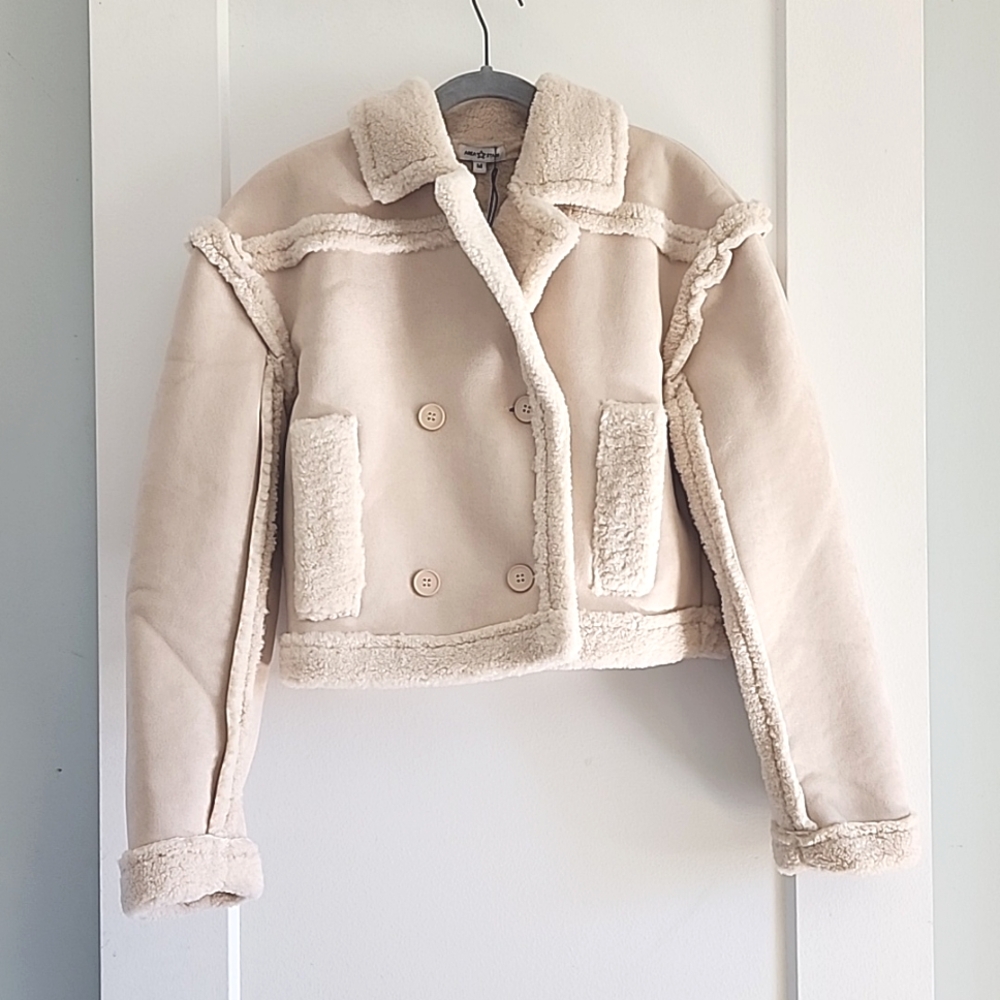 NWT Saks Area Stars Aurora Faux Shearling bomber jacket size medium